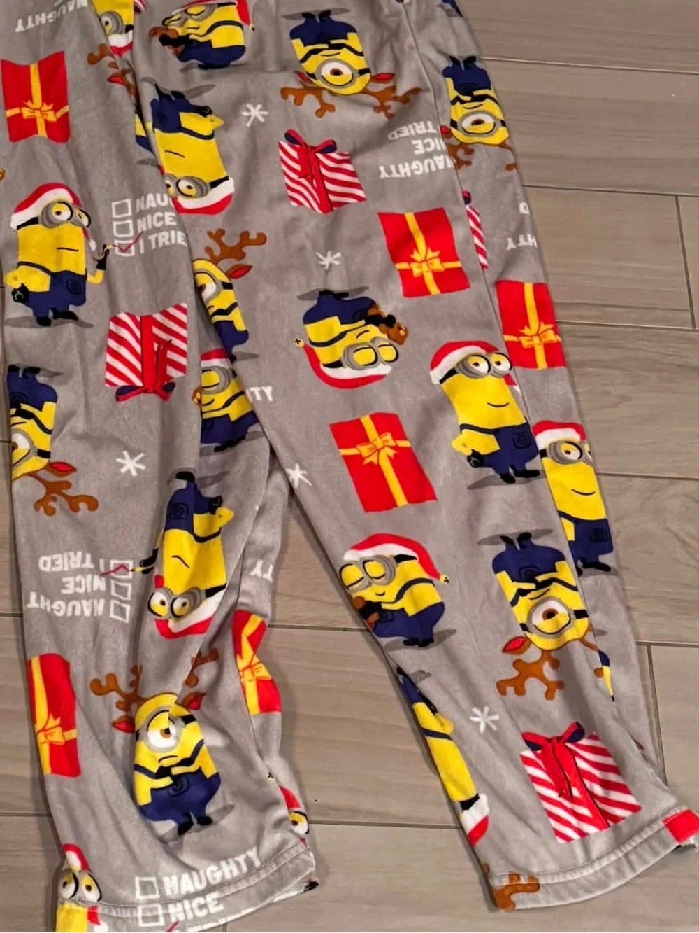 Grey Minions Holiday Fleece Pajama Pants LARGE